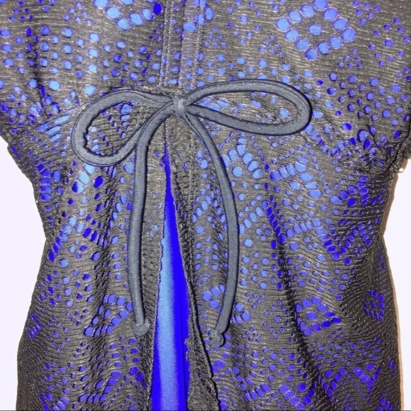 Catherines Black Lace Overlay Blue Tankini Top 20W - Picture 4 of 6